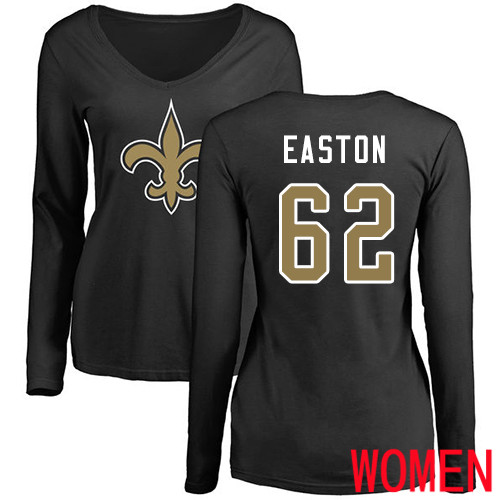 New Orleans Saints Black Women Nick Easton Name and Number Logo Slim Fit NFL Football #62 Long Sleeve T Shirt->nfl t-shirts->Sports Accessory